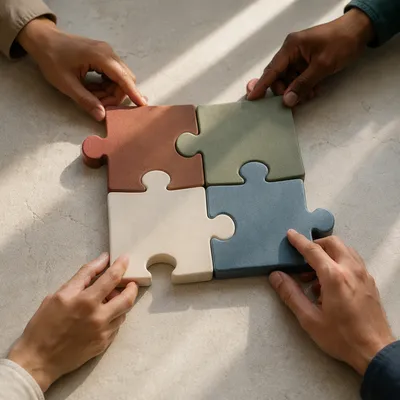 Hands Joining Puzzle Pieces in Harmony