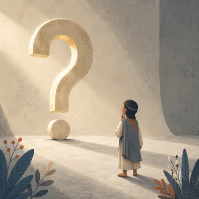 Monumental White Question Mark in Soft Light