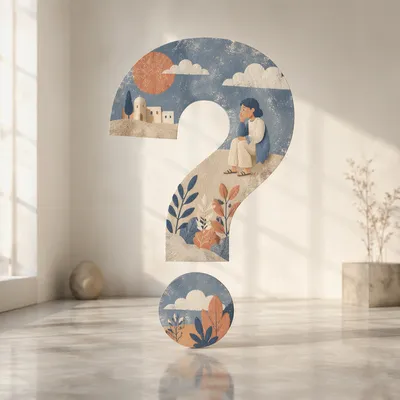 Abstract Floating Question Mark in Soft Light