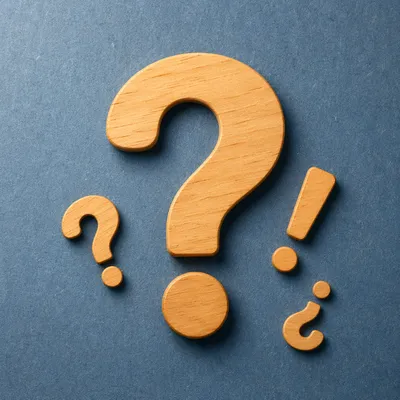 Wooden Question Mark on Slate Blue