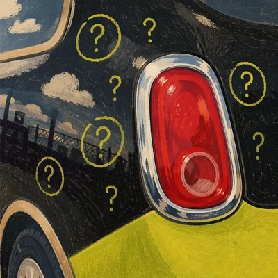 Bold Question Marks on Glossy Car Panel