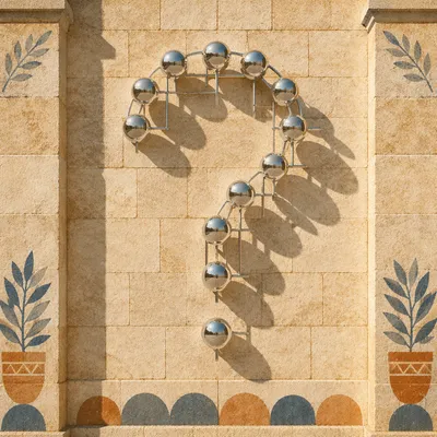 Chrome Question Mark on Stone Wall
