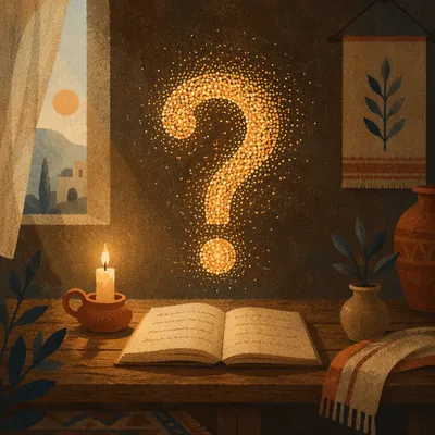 Glowing Question Mark Over Prayer Notebook