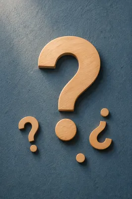 Wooden Question Mark on Slate Blue