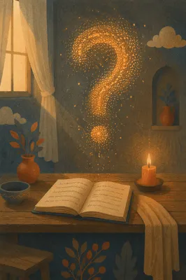 Glowing Question Mark Over Prayer Notebook