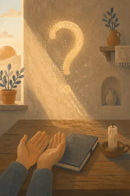 Golden Question Mark in Prayerful Dawn