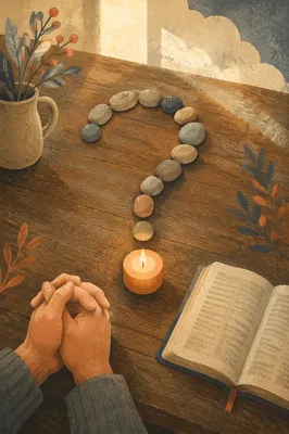 Stone Question Mark with Prayer and Scripture