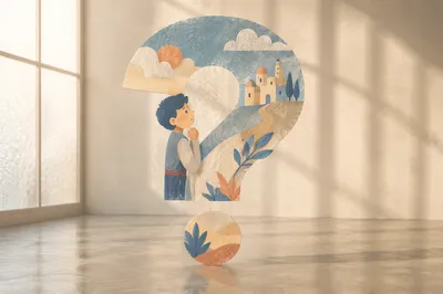 Floating White Question Mark in Quiet Studio