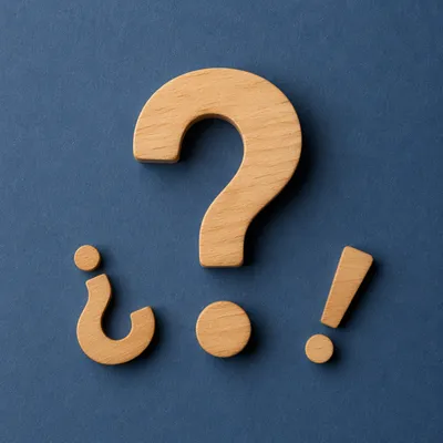Wooden Question Mark on Slate Blue