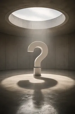 Large White Question Mark in Concrete Studio