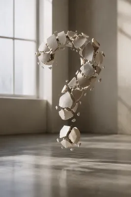 Floating Ceramic Question Mark in Soft Light