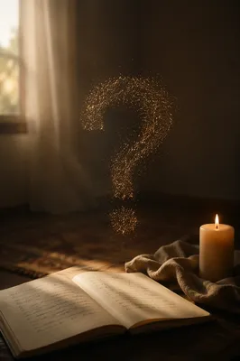 Glowing Question Mark Over Prayer Notebook