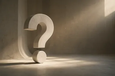 Large White Question Mark in Concrete Studio