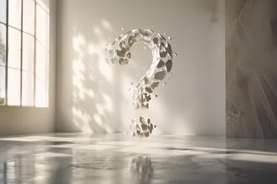 Floating White Question Mark in Minimal Studio