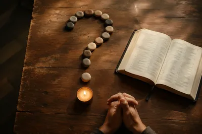 Stone Question Mark in Prayerful Morning Light