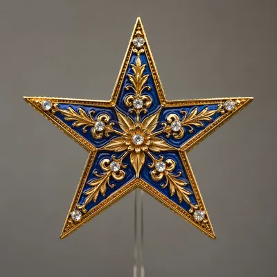 Ornate Gold Star with Blue Enamel