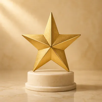 Elegant Gold Star on Cream Pedestal