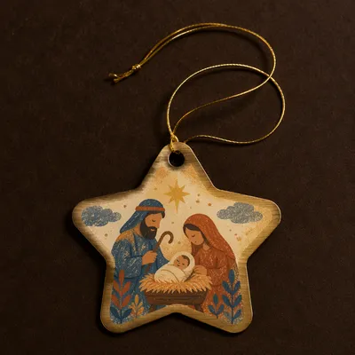Golden Star Ornament on Cocoa Background