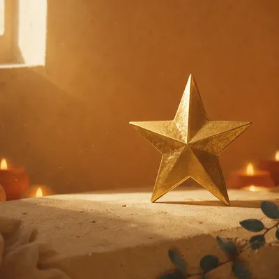 Polished Gold Star on Cream Surface