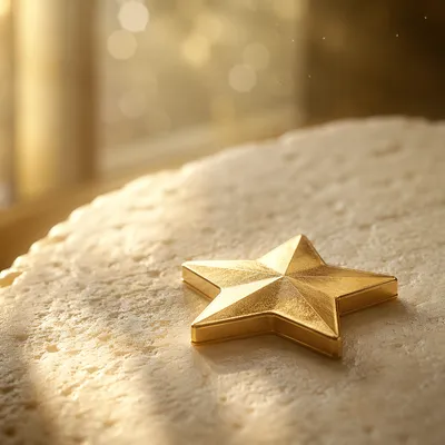 Shining Gold Star Emblem on Cream Stone