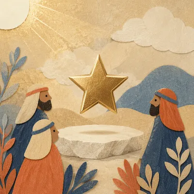 Shiny Gold Star on Cream Stone