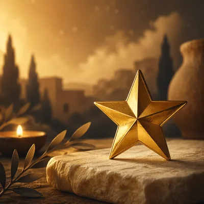 Shiny Gold Star on Cream Stone