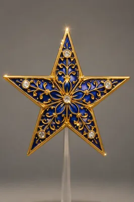 Ornate Gold Star with Blue Enamel