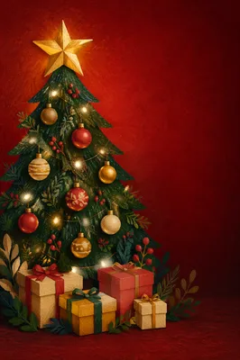 Golden Star Christmas Tree Holiday Background