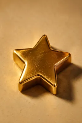Shiny Gold Star Icon on Beige Surface