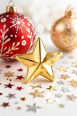 Shiny Gold Star with Festive Ornaments