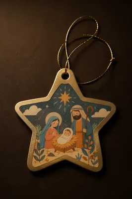Golden Star Ornament on Cocoa Background