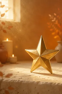 Polished Gold Star on Cream Surface