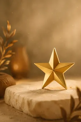 Shiny Gold Star on Cream Stone