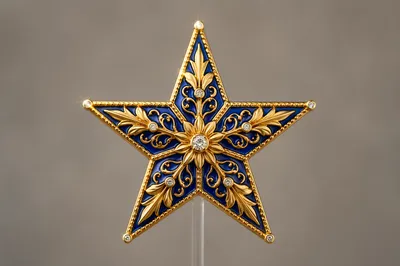 Ornate Gold Star with Blue Enamel