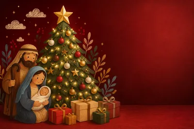 Golden Star Christmas Tree Holiday Background