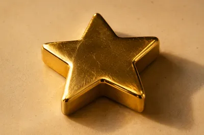 Shiny Gold Star Icon on Beige