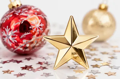Shiny Gold Star with Festive Ornaments