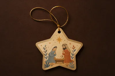 Golden Star Ornament on Cocoa Background