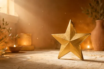 Polished Gold Star on Cream Surface