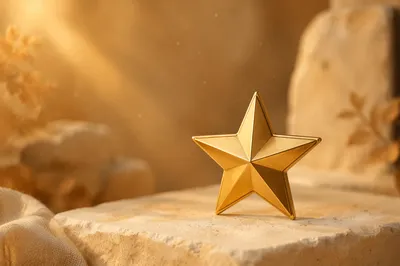 Shiny Gold Star on Sacred Cream Surface