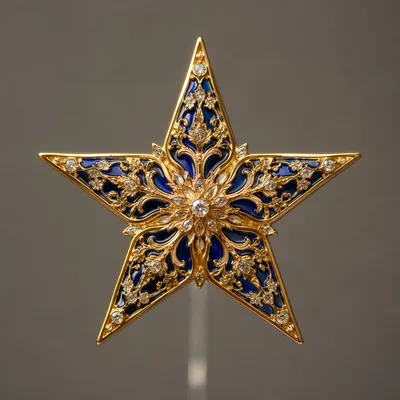 Luxurious Gold Star with Blue Enamel
