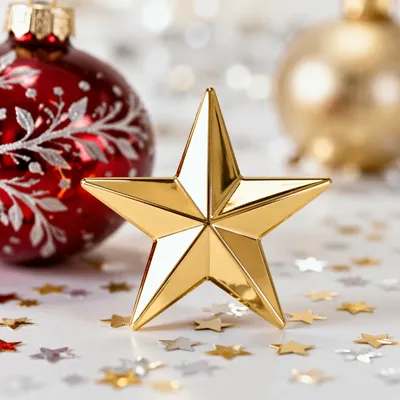 Shiny Gold Star With Festive Ornaments