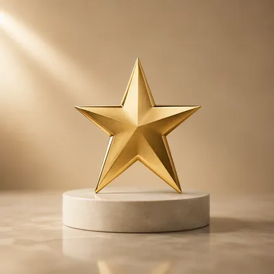 Radiant Gold Star on Cream Pedestal