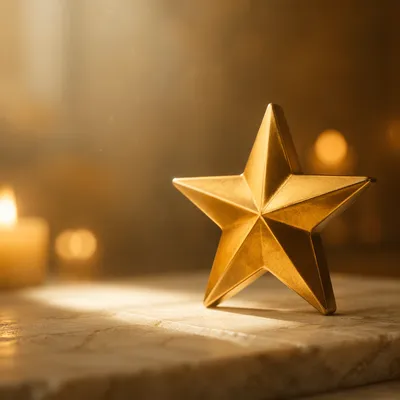 Polished Gold Star on Cream Surface