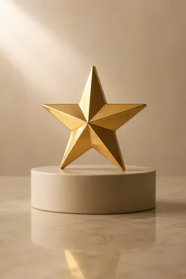 Shiny Gold Star on Cream Pedestal