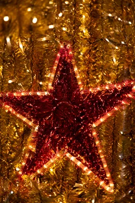 Radiant Gold Lit Red Star Decoration