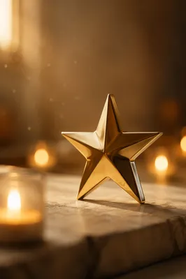 Polished Gold Star on Cream Surface