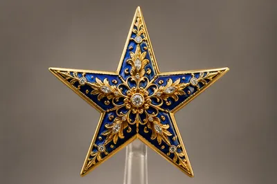 Luxurious Gold Star with Sapphire Filigree