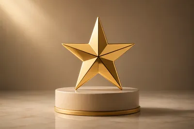 Luxurious Gold Star on Cream Pedestal