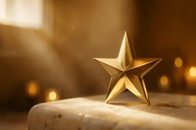 Golden Five Point Star on Stone
